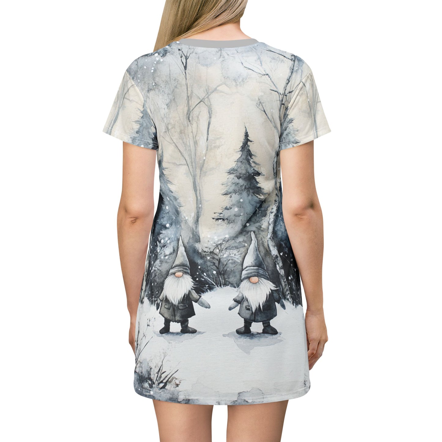 Gnomes in the Winter Forest T-Shirt Dress