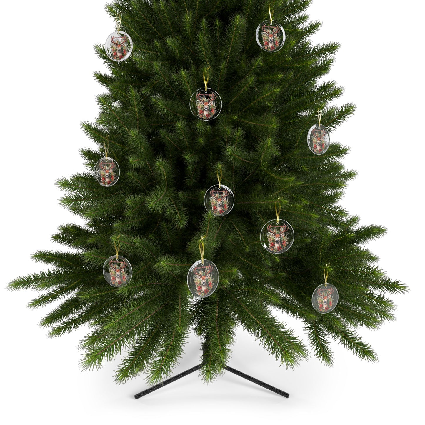 Happy Holidays Deer Glass Ornaments 2025