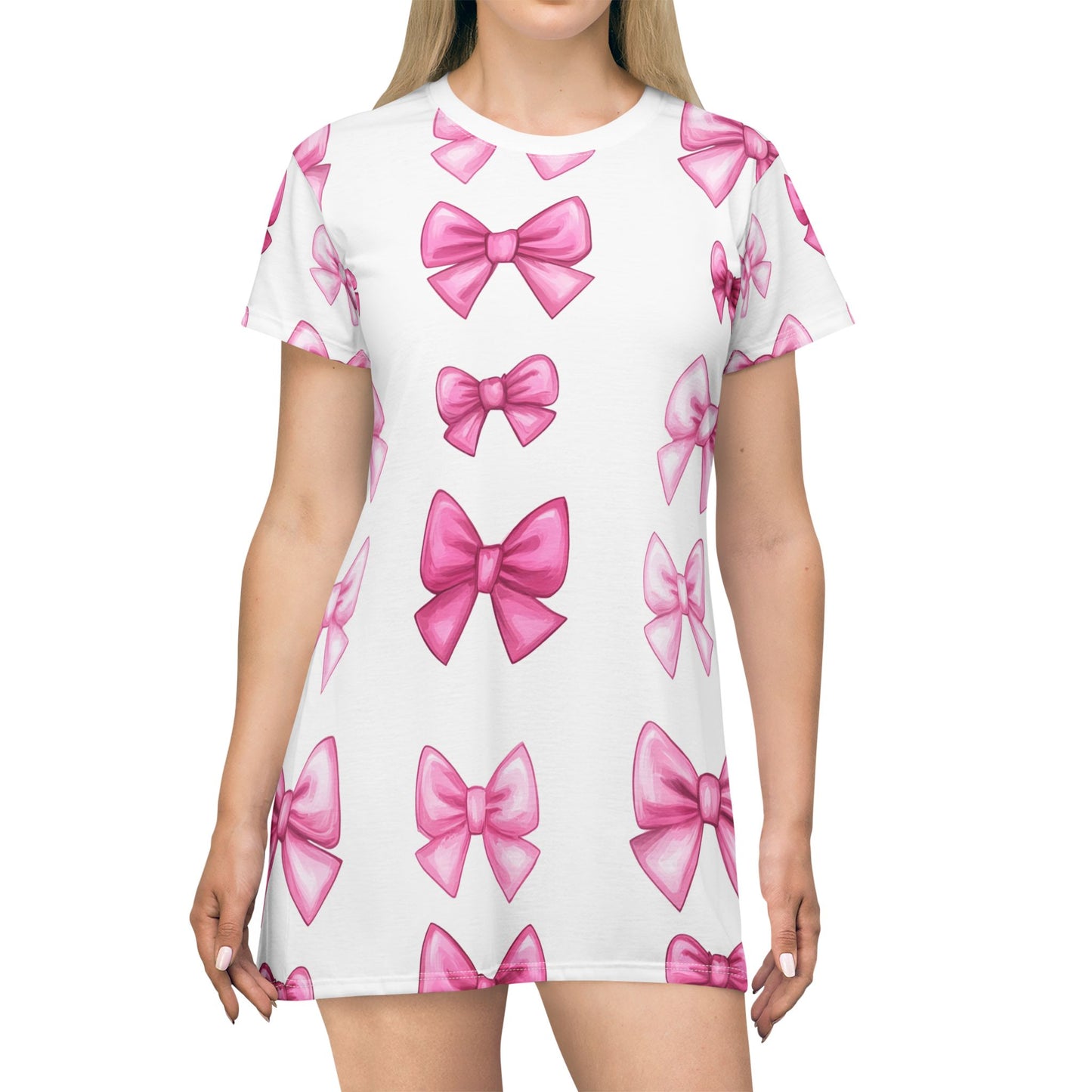 Cute Pink Bow T-Shirt Dress for Girls
