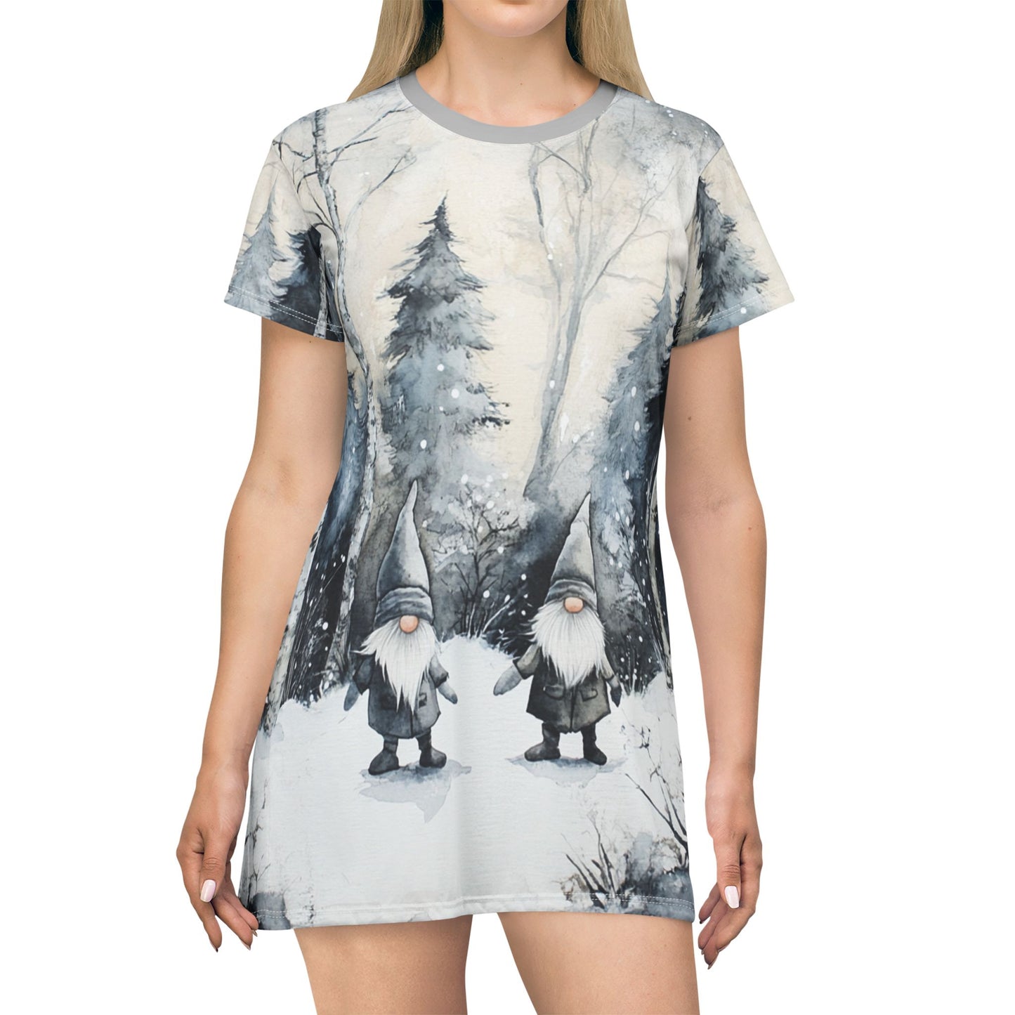 Gnomes in the Winter Forest T-Shirt Dress