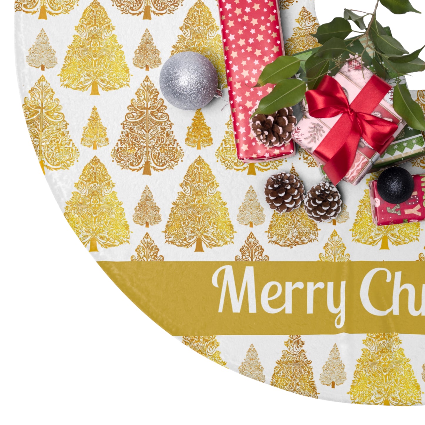 Elegant Merry Christmas Tree Skirt -C1