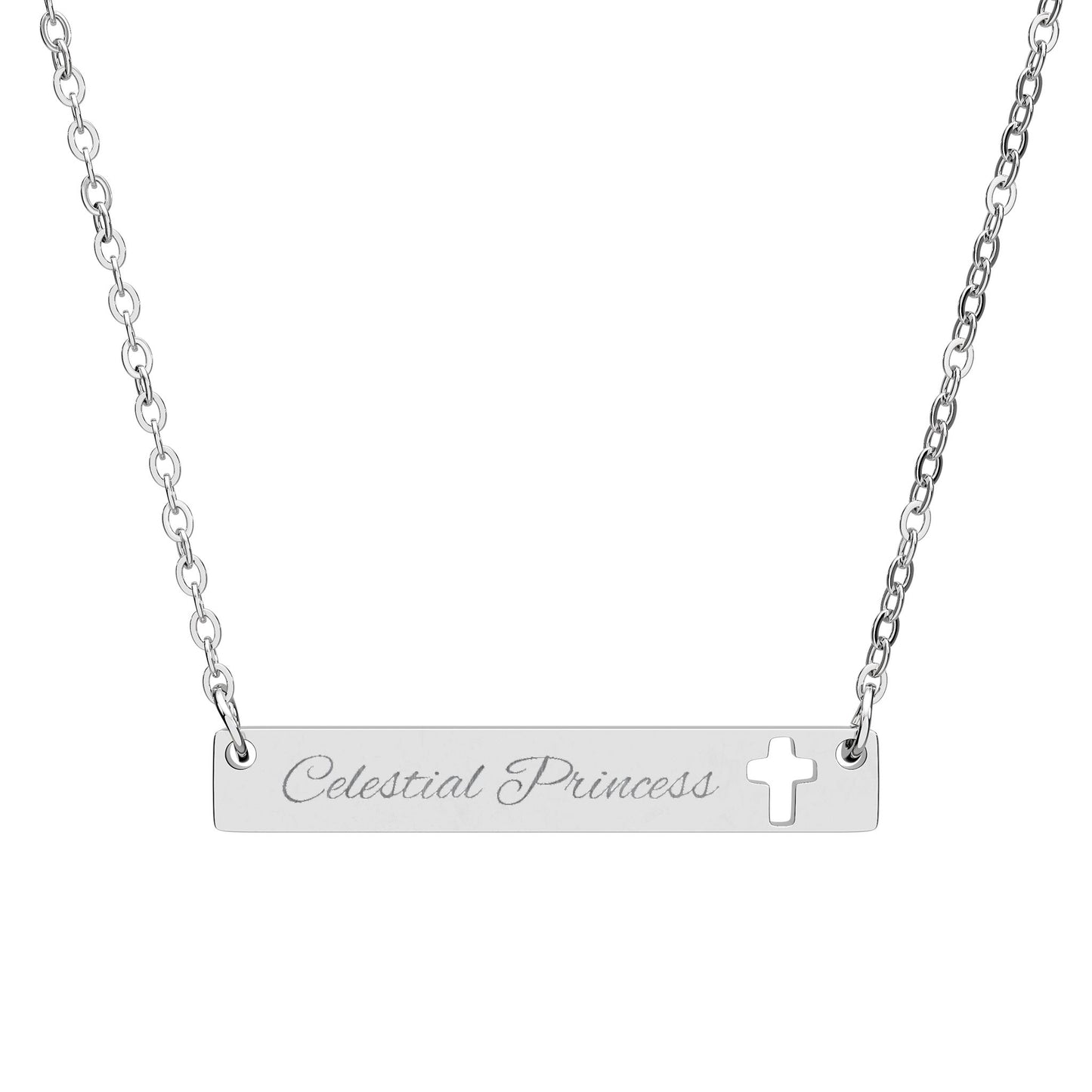 Celestial Princess Engraved Cross Bar Necklace