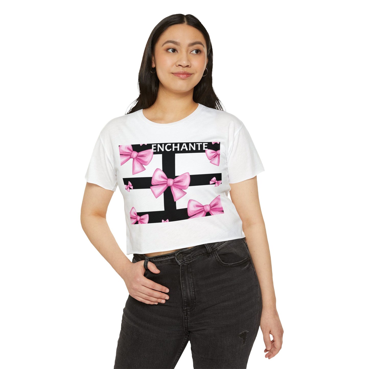 Enchanté Pink Bow Festival Crop Top for Women