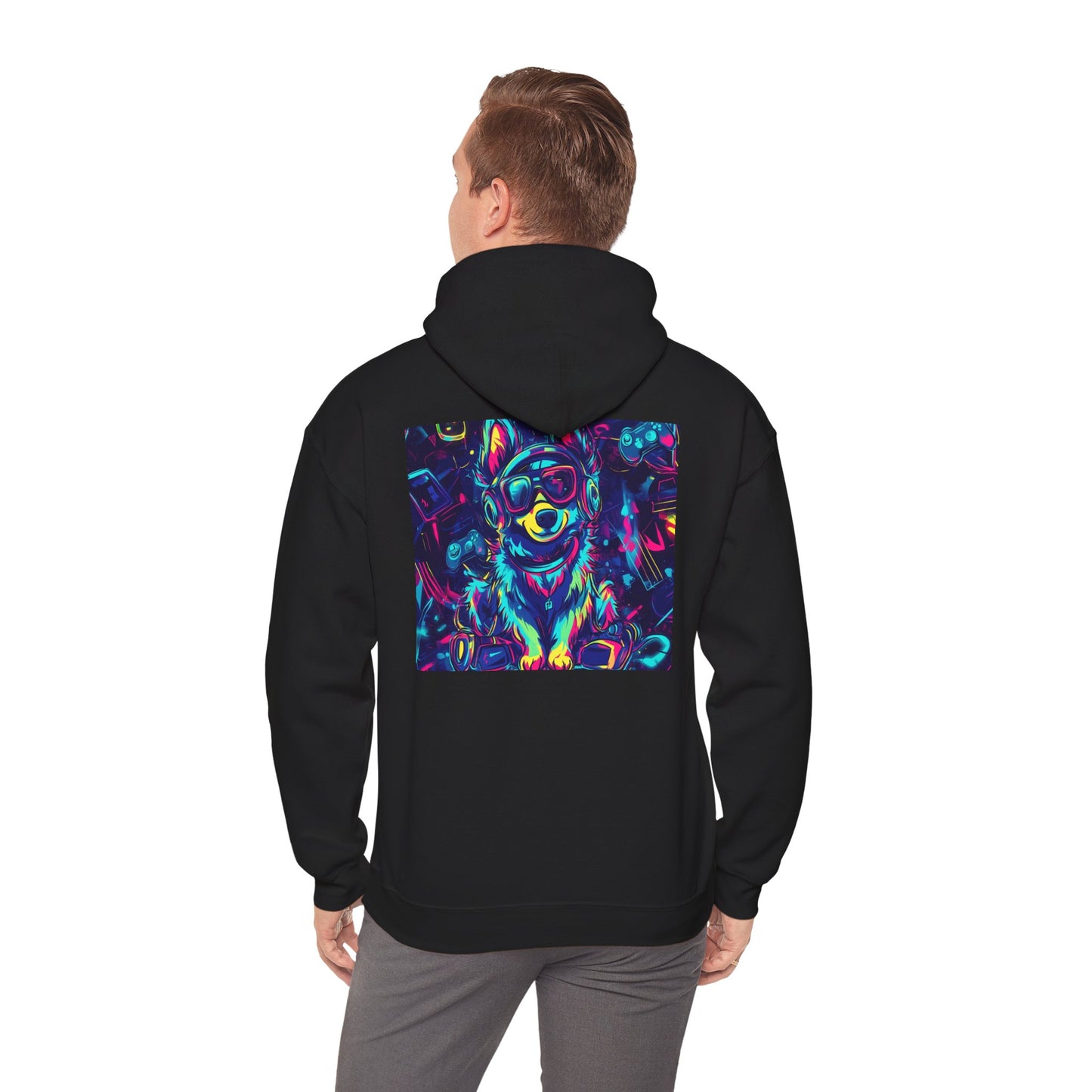 Cute Neon Pup Black Hooded Sweatshirt