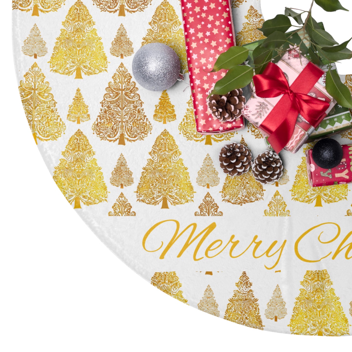 Elegant Merry Christmas Tree Skirt