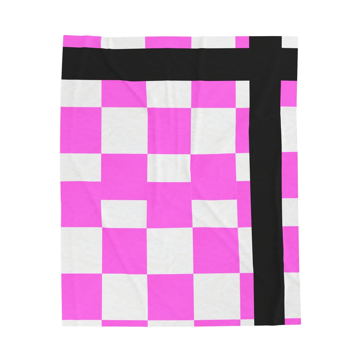 Vibrant Pink Checkered Velveteen Plush Blanket - Cozy & Stylish Home Accessory