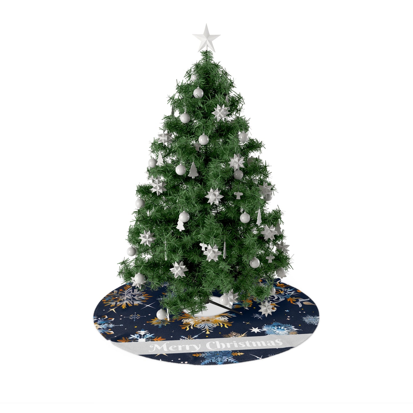 Elegant Merry Christmas Tree Skirt - Blue