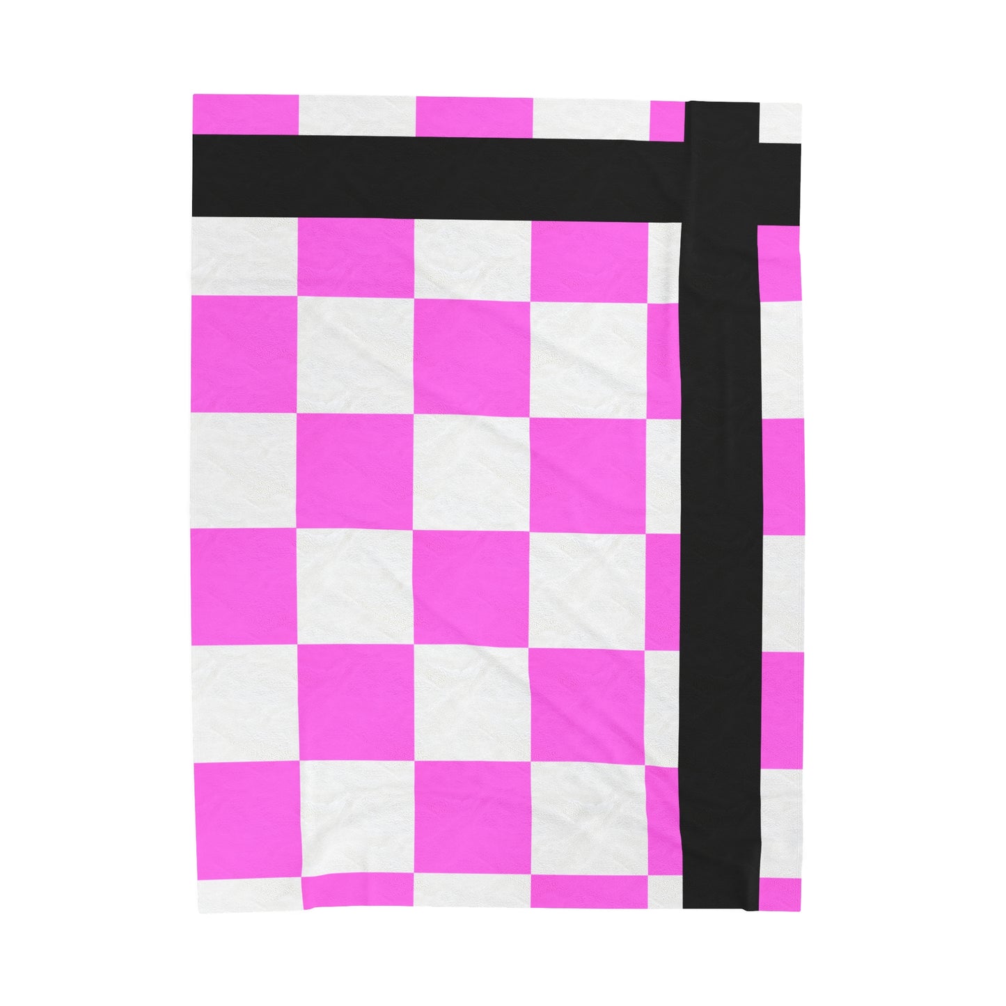 Vibrant Pink Checkered Velveteen Plush Blanket - Cozy & Stylish Home Accessory