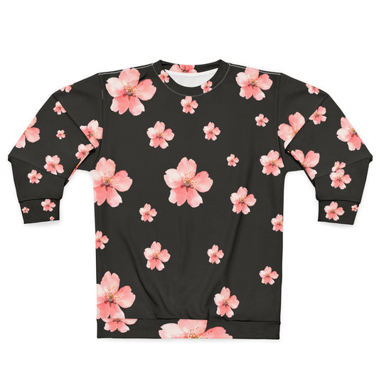 Sakura Flower HD Graphic Sweatshirt - Black