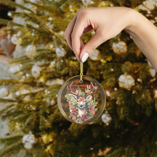 Happy Holidays Deer Glass Ornaments 2025