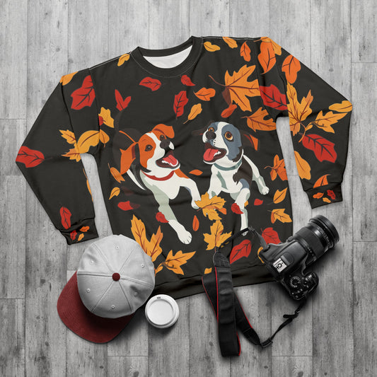 Fall Puppy Playing HD Black Graphic Sweatshirt