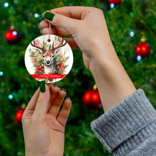 Christmas Ceramic Ornament with Deer Design