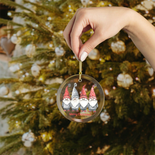 Merry Christmas Gnome Glass Ornaments 2025