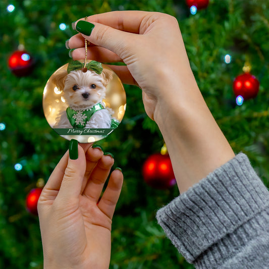 Christmas Ceramic Ornament with Puppy Design