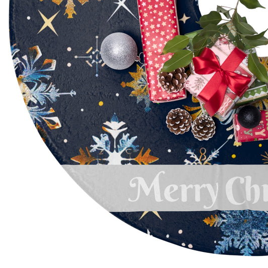 Elegant Merry Christmas Tree Skirt - Blue