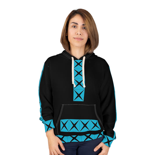 Geometric Cross-Trim Hoodie Blue